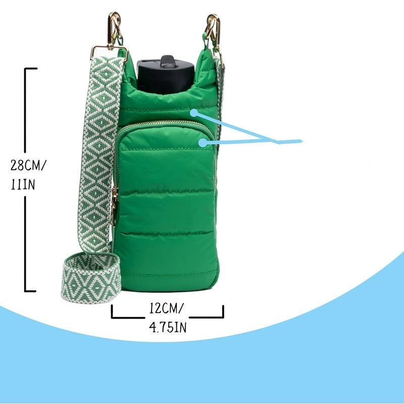 Winter Outdoors Down Bottle Cover Portable Fashion Shoulder Strap Kettle Bag Portable Crossbody Insulation Large Ice Cup